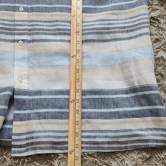CLUB Room Luxury Men's Horizontal Striped 100% Linen Short-Sleeve Shirt Size XXL - Picture 8 of 11